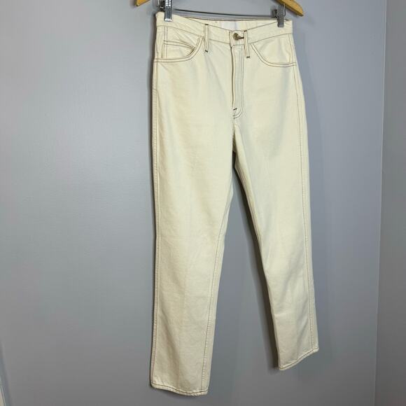 Frame Le Italien Straight Jeans High Rise Cream Rigid Denim Cream Preppy Sz 25 - Picture 4 of 15